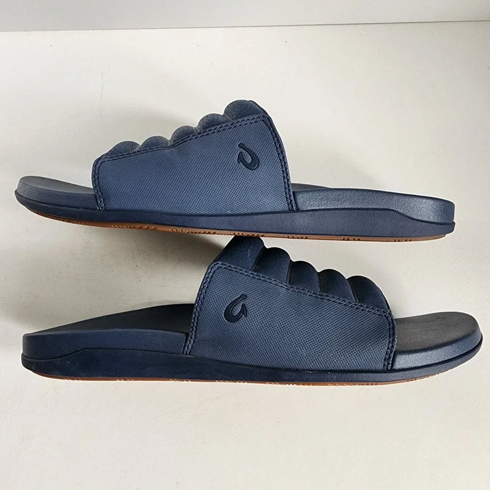 OluKai Maha Olu Mens Size 10 Slides Navy Blue Slides Sandals 10452-4848